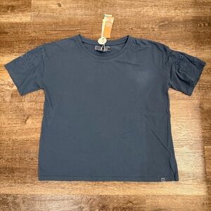 C&C California Navy Short Sleeve Tee with Eyelet Sleeve Detail